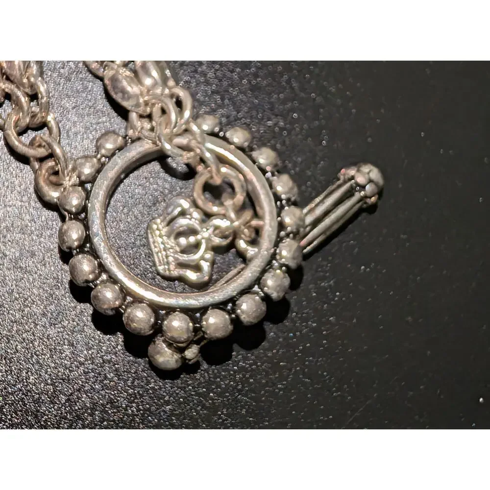 Silver Tone Double Strand Chimento Necklace With Toggle Clasp